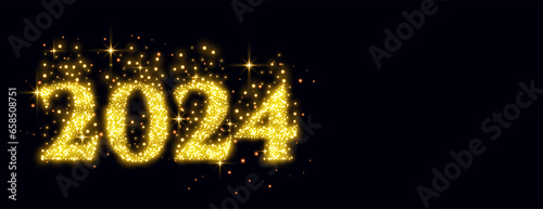 golden sparkling 2024 lettering new year dark banner with text space