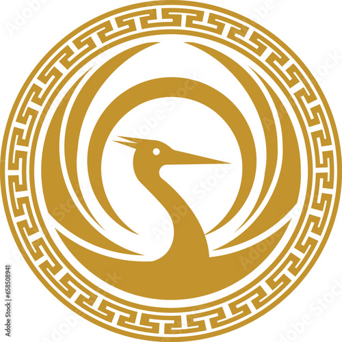 bennu phoenix bird vector logo with gold color