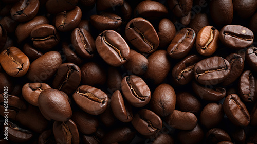Closeup View of Dark Brown Roasted Coffee Beans 