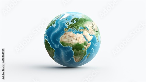 Realistic 3D Earth Render. A detailed globe on a clean white backdrop  © Humam