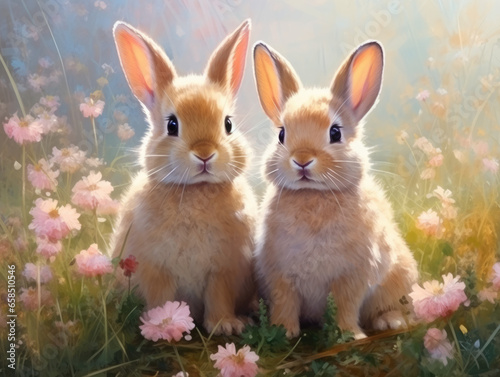 Two bunnies. Digital art.