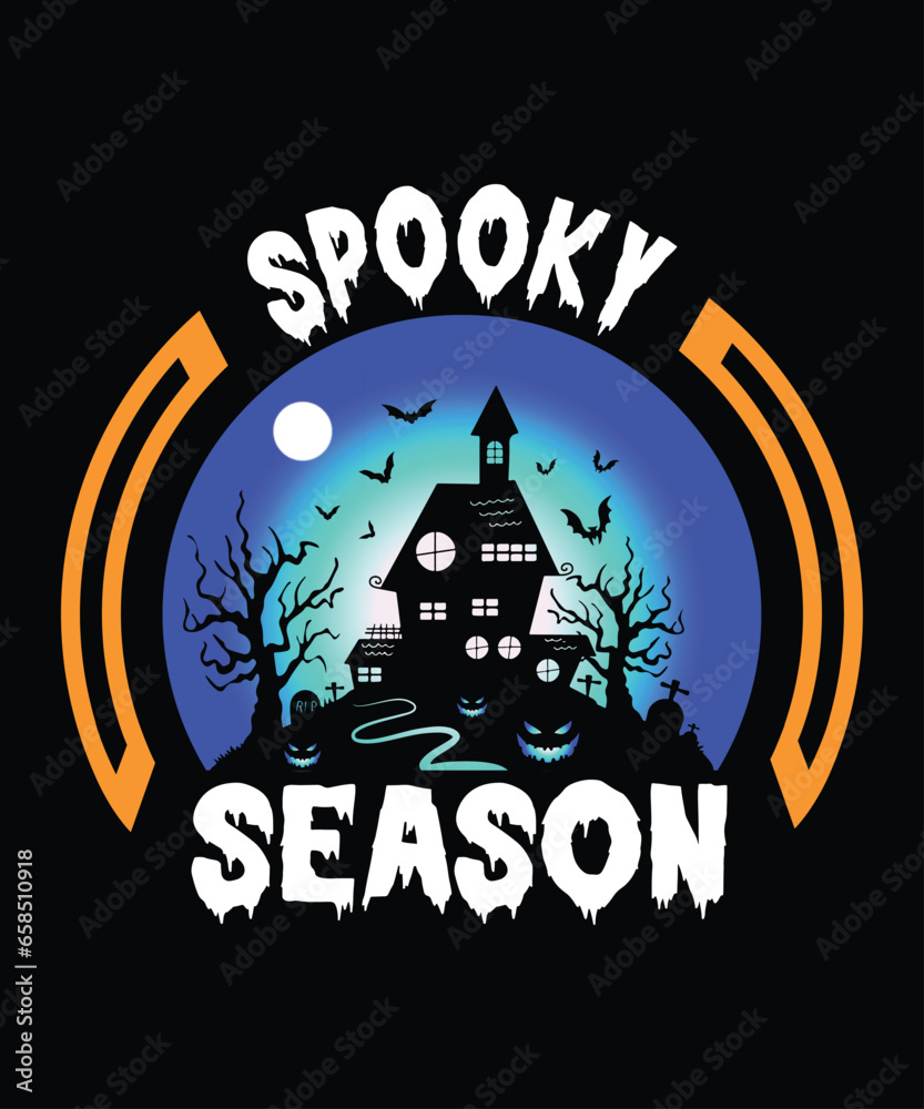 Spooky Season Happy Halloween Shirt Print Template, Witch Bat Cat Scary House Dark Green Riper Boo Squad Grave Pumpkin Skeleton Spooky Trick Or Treat