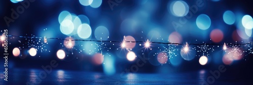 Christmas garland bokeh lights radiating a magical glow against a midnight blue background, generative AI