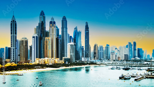 Dubai Marina at sunset United Arab Emirates
