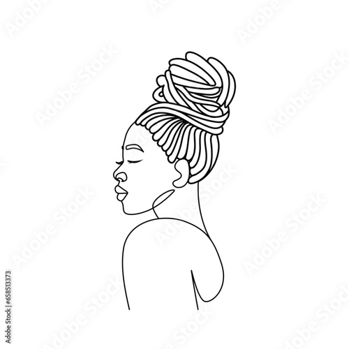 African American woman dreadlocks hairstyle hair up side face view drawing elegance minimalist linear artwork