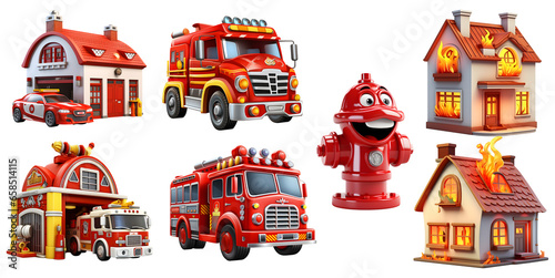 set of firefighters collection 3d  png on transparent isolated Background  generated ai