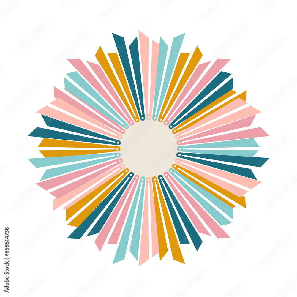 Explosion effect of random radial petals forming a flower on a white background. Floral abstract circular pattern for interior design. Explosion effect of random radial petals forming a flower on a white background. Floral abstract circular pattern for interior design.