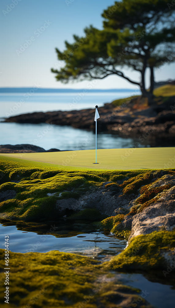 Golf hole - stylish - dramatic - night view - par three - open course - championship - par three Golf hole - stylish - dramatic - night view - par three - open course - championship - par three