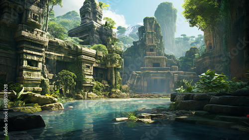 Ancient City in Ruins in the Jungle BackgrounD