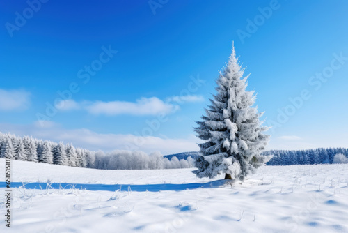Christmas tree in snow as greeting background © pariketan