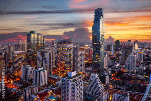 highest Building in bangkok city with sunset sky in silom district area photo