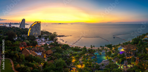 Cityscape of pattaya beach and city from hotel rooftop photo