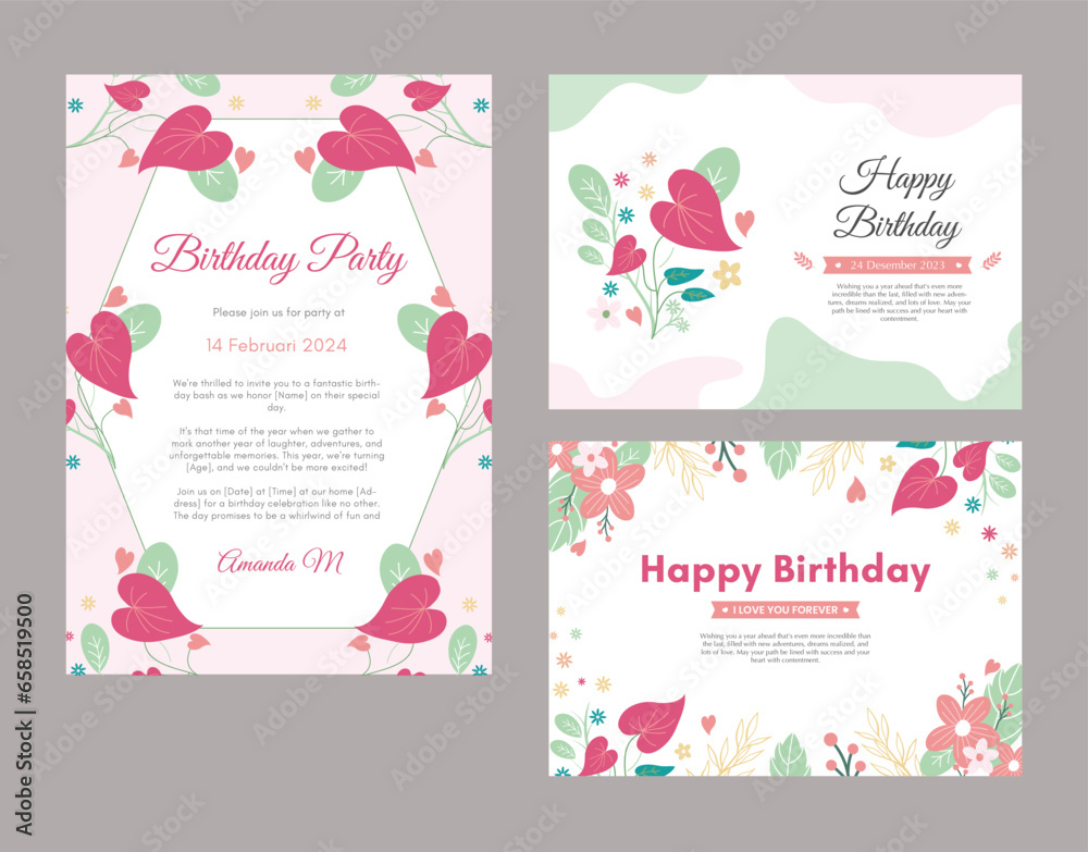 Birthday Card and Birthday Party Invitation Card Template
