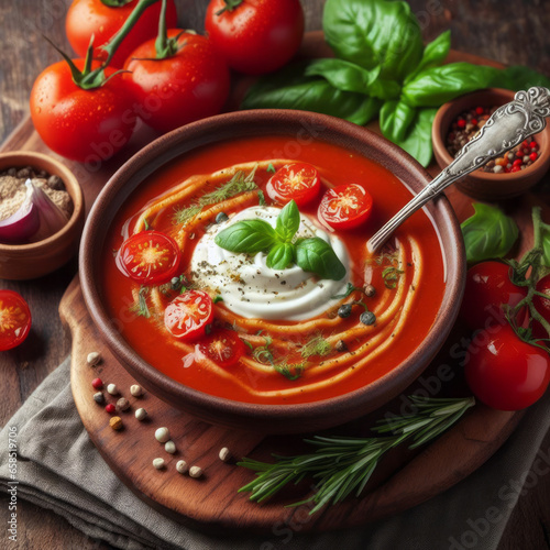 Tomato soup, traditional fall meal recipe idea, food photography, generative ai