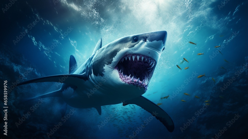 Shark Attack clear ocean waters sort lighting photo Ai generated art Shark Attack clear ocean waters sort lighting photo Ai generated art