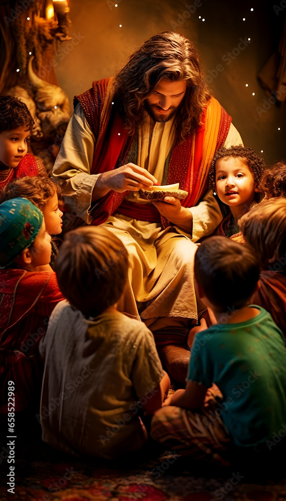 Jesus telling stories to the kids