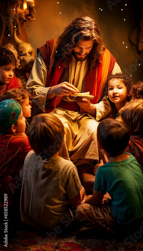 Jesus telling stories to the kids