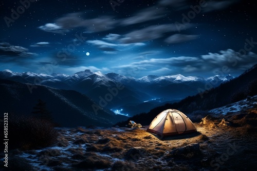 Night camping beneath a starry sky. Generative AI