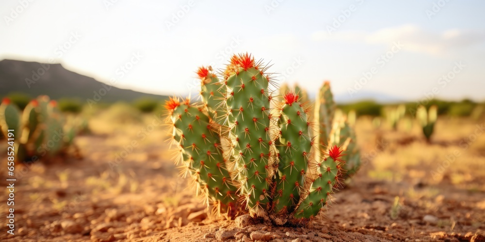 close up of beautiful cactus in desert landscape, generative AI - obrazy, fototapety, plakaty 