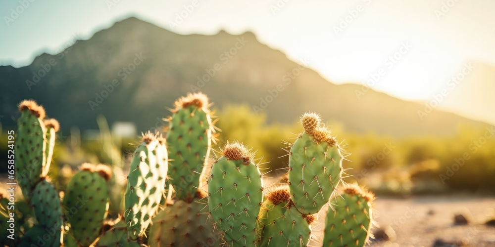 close up of beautiful cactus in desert landscape, generative AI