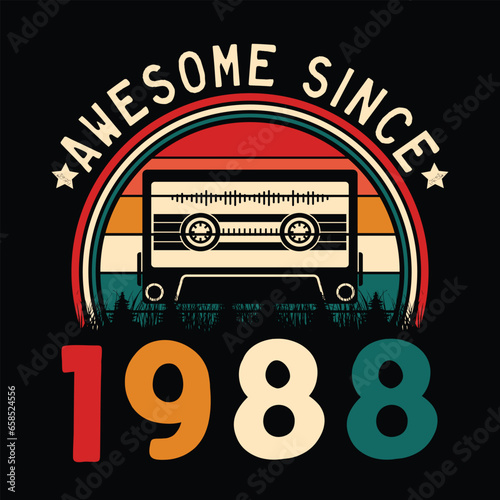 Awesome Since 1988 Retro Sunset Cassette Tape T-Shirt Mug Sticker Vector