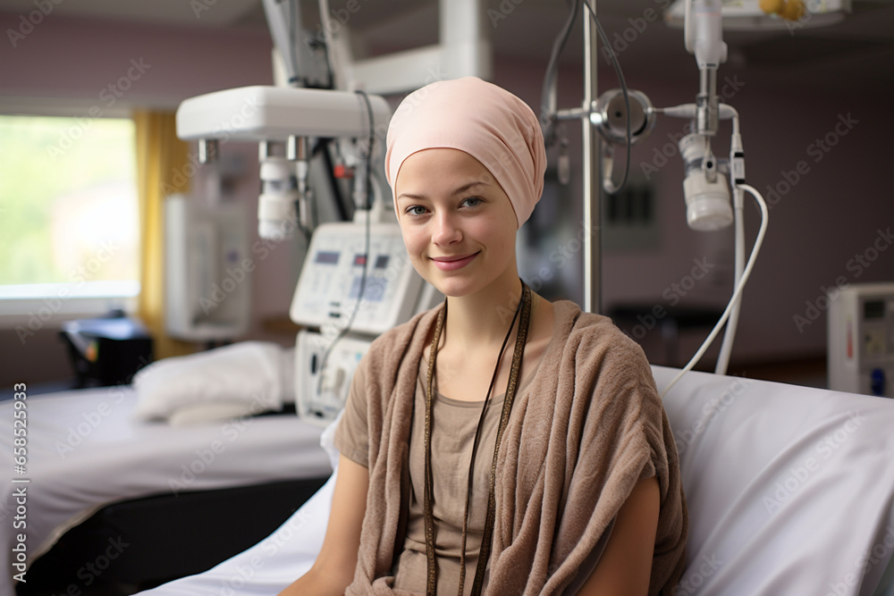 Young adult patient, healthcare service, hand for empathy, love and healing in hospital bed concept. Smiling woman student sick female in medical care hospice bald after course chemotherapy treatment Young adult patient, healthcare service, hand for empathy, love and healing in hospital bed concept. Smiling woman student sick female in medical care hospice bald after course chemotherapy treatment