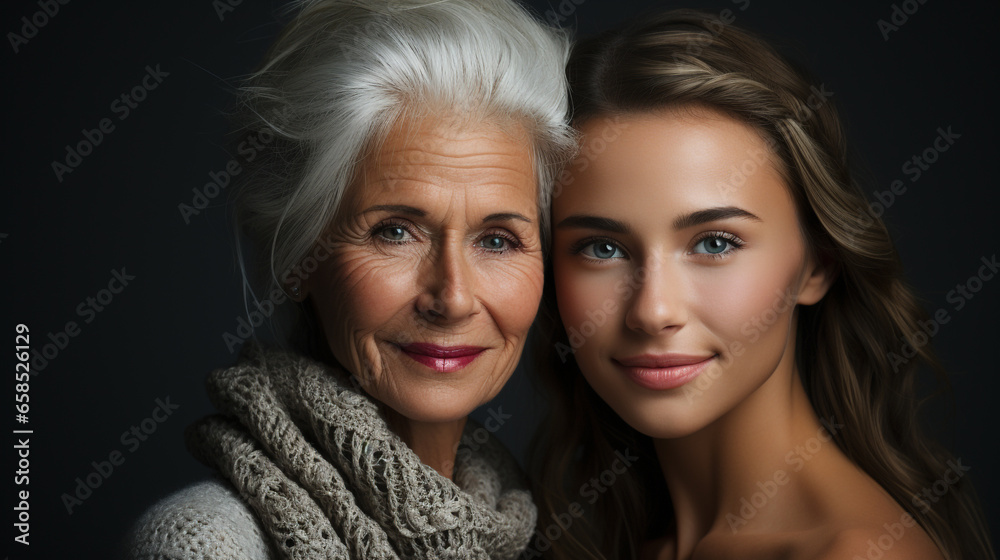 Smart ladies in different ages on dark background. Smart ladies in different ages on dark background.
