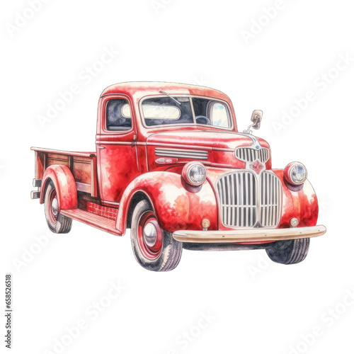 A watercolor painting old red vintage truck