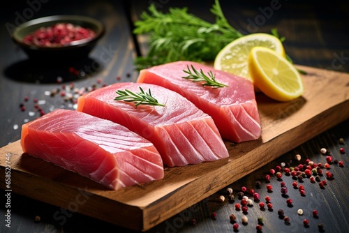fresh tuna fillet for World Tuna Day. Generative AI
