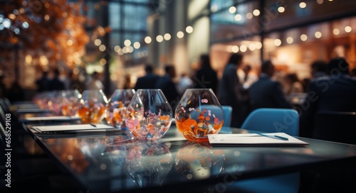 Business meeting with abstract people in the background
