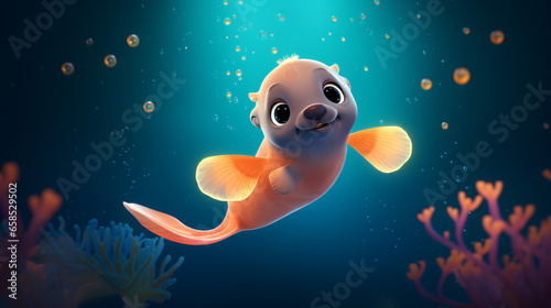 Cute Sea Lion Playing Underwater Generative Ai