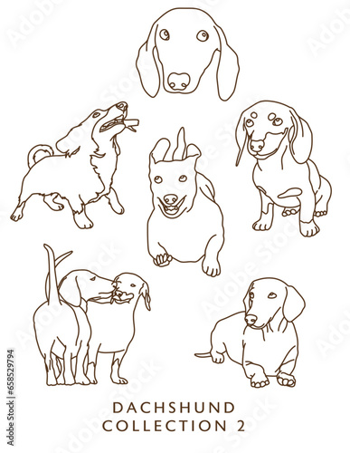 Dachshund Weiner Dog Illustration - Outlines - Many Poses - Collection 2