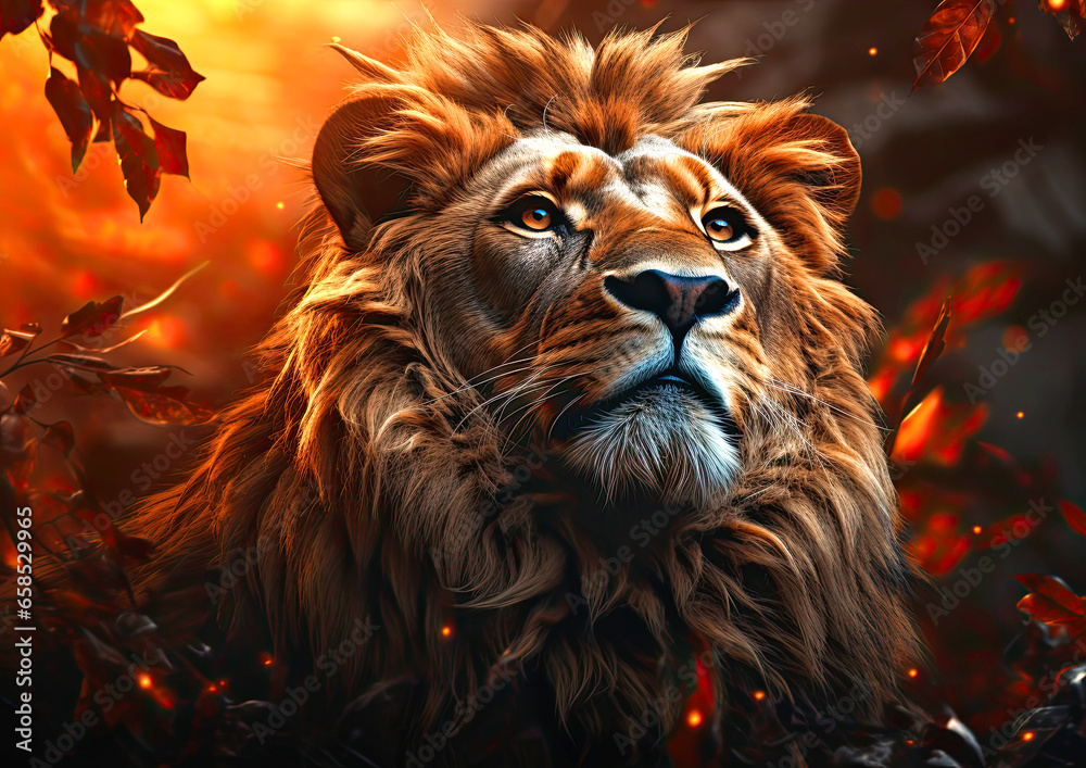 Beautiful background with lion head close up