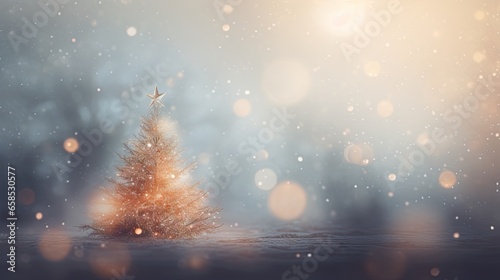  a small christmas tree in the middle of a snowy field. generative ai