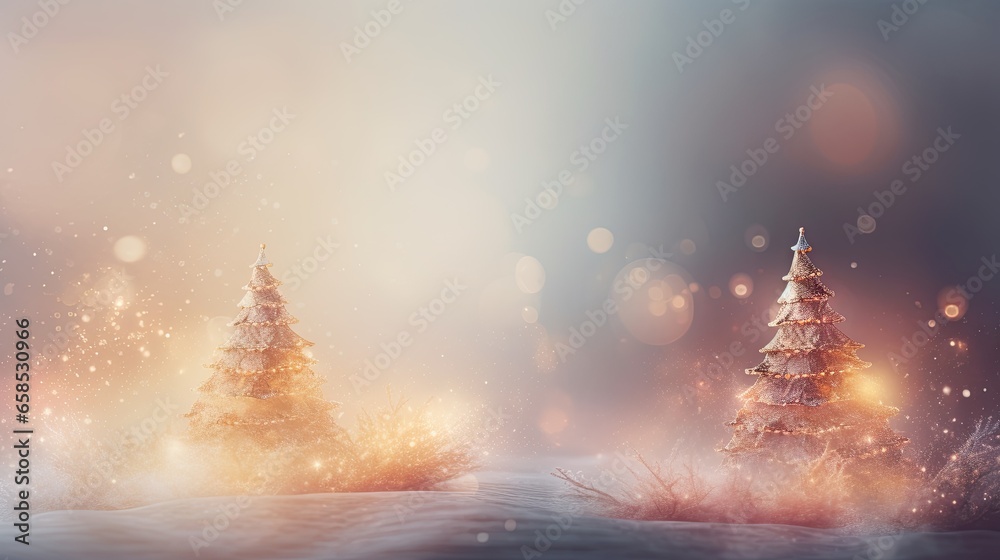three christmas trees in a snowy landscape with a blurry background. generative ai three christmas trees in a snowy landscape with a blurry background. generative ai