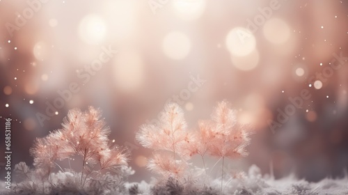  a blurry photo of some pink trees in the snow. generative ai