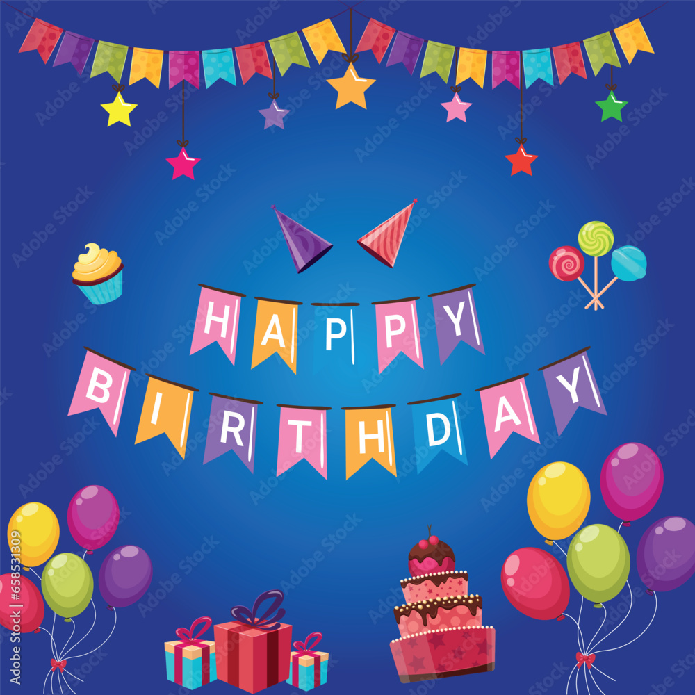 Birthday balloons vector background design. Happy birthday to you text with balloon and confetti decoration element for birth day celebration greeting card design. Vector illustration.