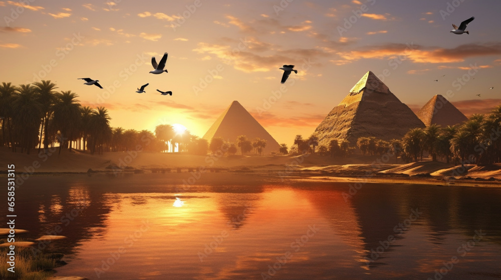 The pyramids at Giza have a river flowing through ha, generative ai