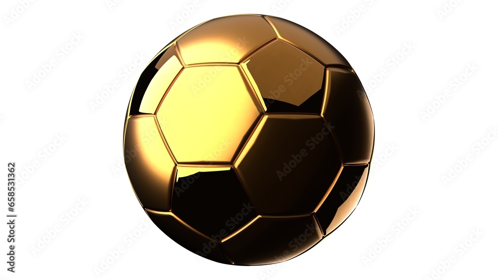 Gold soccer ball on white background.
3d illustration.
