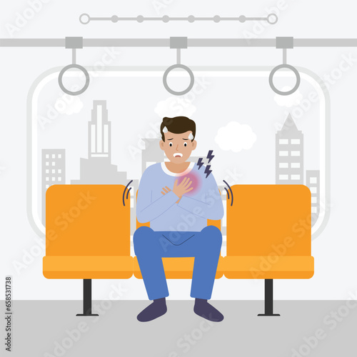 Man Having Panic Attack in skytrain Cartoon vector illustration.
