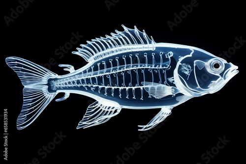 Fish skeletal structure isolated on white background. Generative AI
