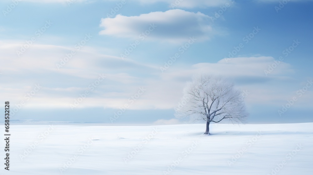 a lone tree stands alone in a snowy field under a cloudy sky. generative ai a lone tree stands alone in a snowy field under a cloudy sky. generative ai