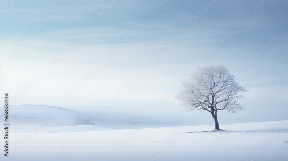 a lone tree in a snowy landscape with a hill in the background. generative ai a lone tree in a snowy landscape with a hill in the background. generative ai
