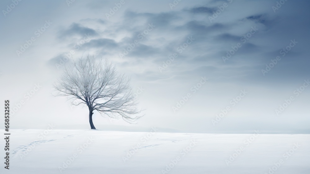 a lone tree in a snowy field under a cloudy sky. generative ai a lone tree in a snowy field under a cloudy sky. generative ai