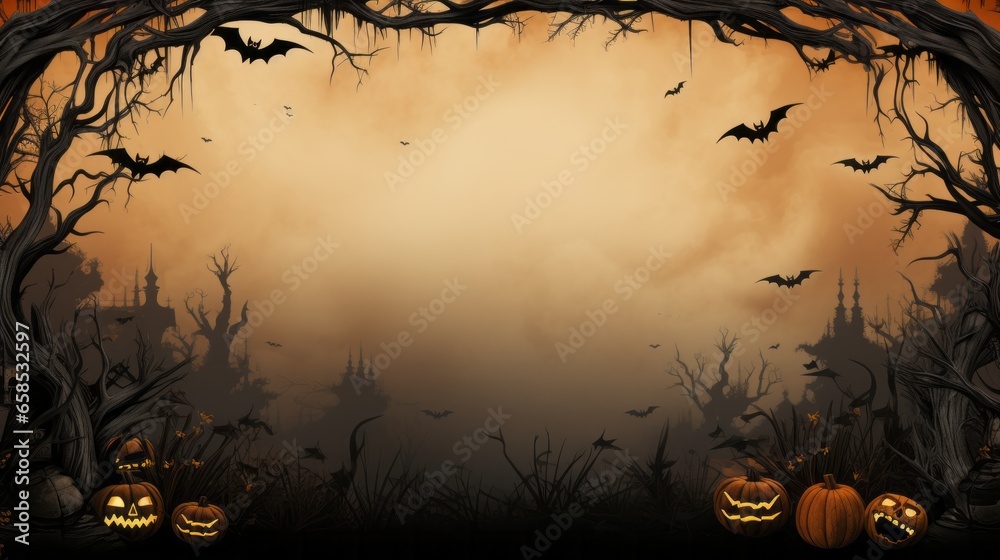 Illustration of a spooky Halloween themed background created with Generative AI technology