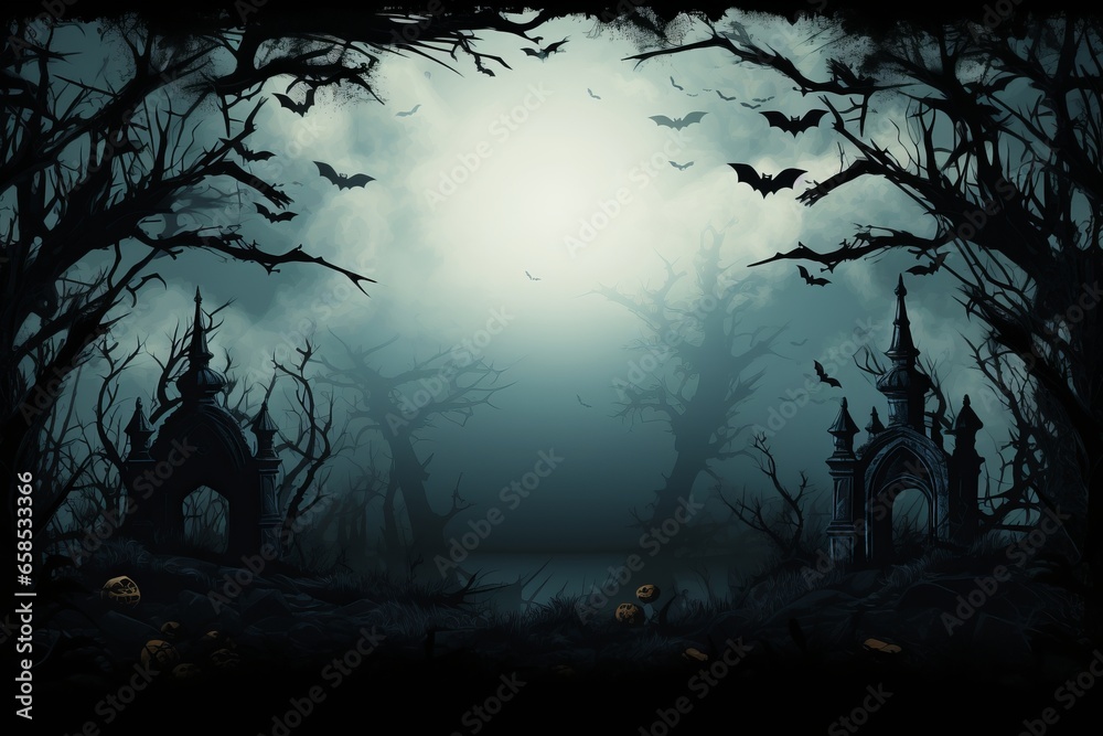 Illustration of a spooky Halloween themed background created with Generative AI technology Illustration of a spooky Halloween themed background created with Generative AI technology