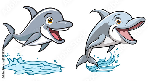 Cute dolphins set, Sea life symbols, Signs swimming dolphins, cartoon, vector illustration, Generative AI.