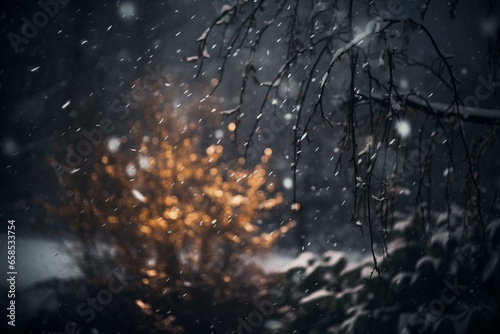 Snowfall blurring in darkness. Generative AI