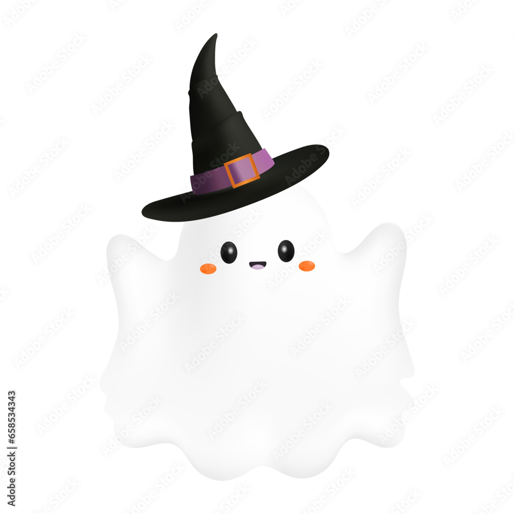 ghost halloween,spooky cute halloween witch hat vector illustration with transparent background.Halloween elements vector.