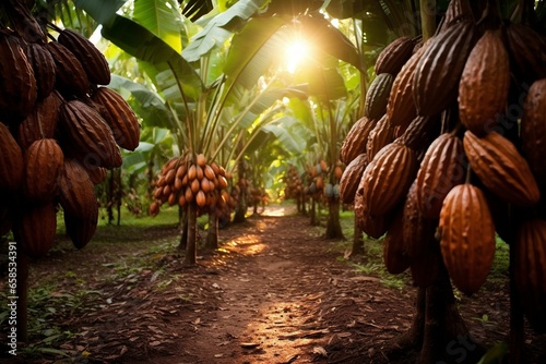 Cocoa plantation in Kolaka regency, SE Sulawesi province, Indonesia. Generative AI photo